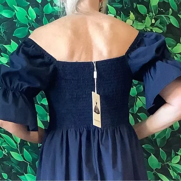 🌿 NWT Cottagecore Navy Milkmaid Midi Dress – Size M - Picture 5 of 11